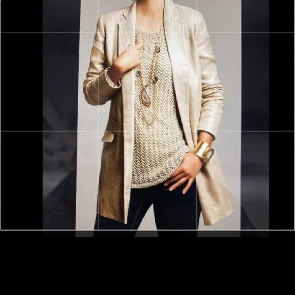 COPY - CHICO'S Linen GOLD SHIMMER BOYFRIEND DUSTER BLAZER 2 (L)  Fits like an XL